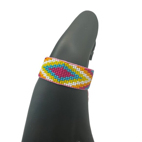 Brightly Colored Woven Seed Bead Bracelet Slide Adjustable - Picture 2 of 5